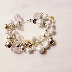 Vintage Pearls and Whitegold Charm Bracelet